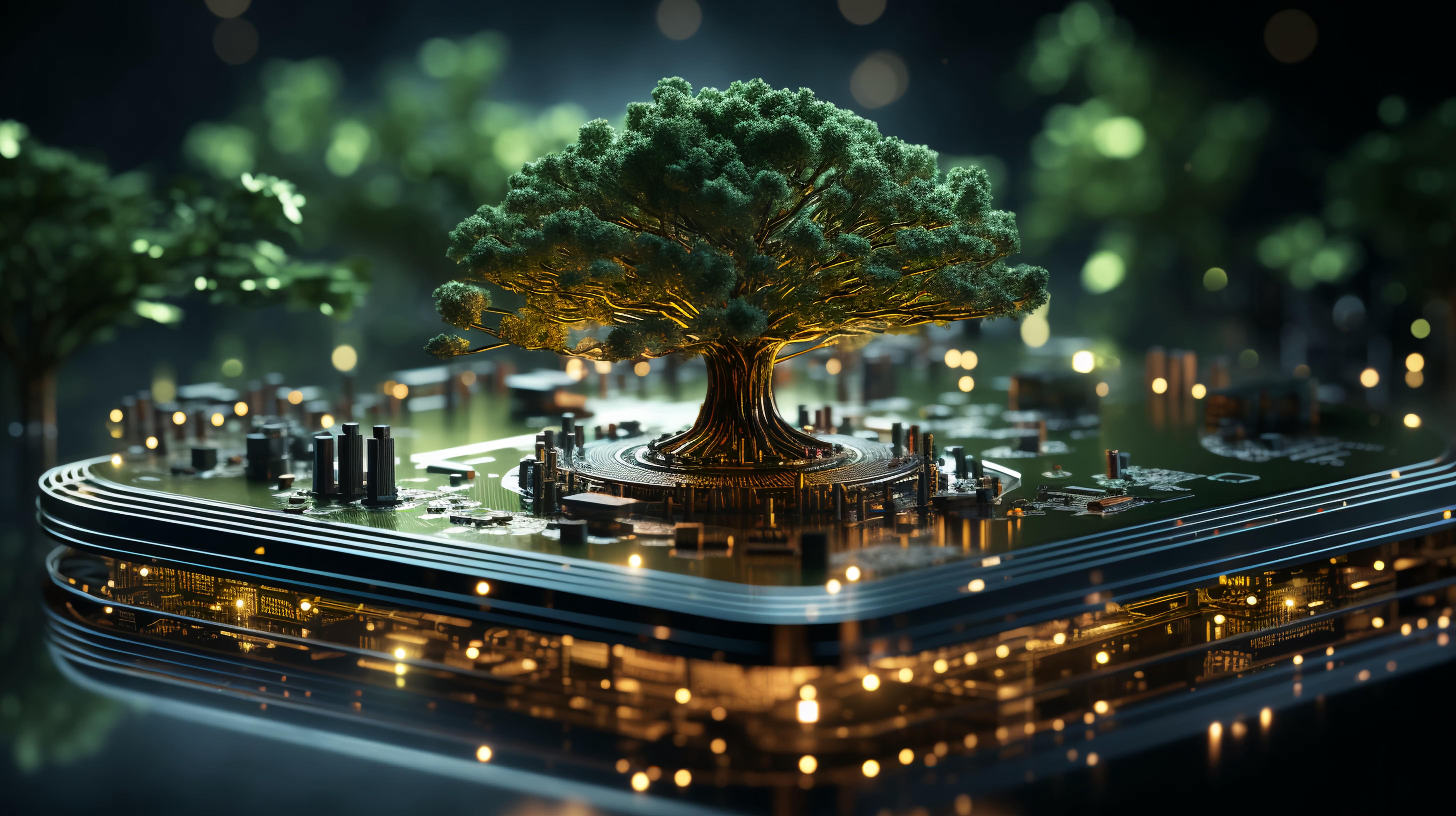 Green tree growing from cell phone parts about page banner